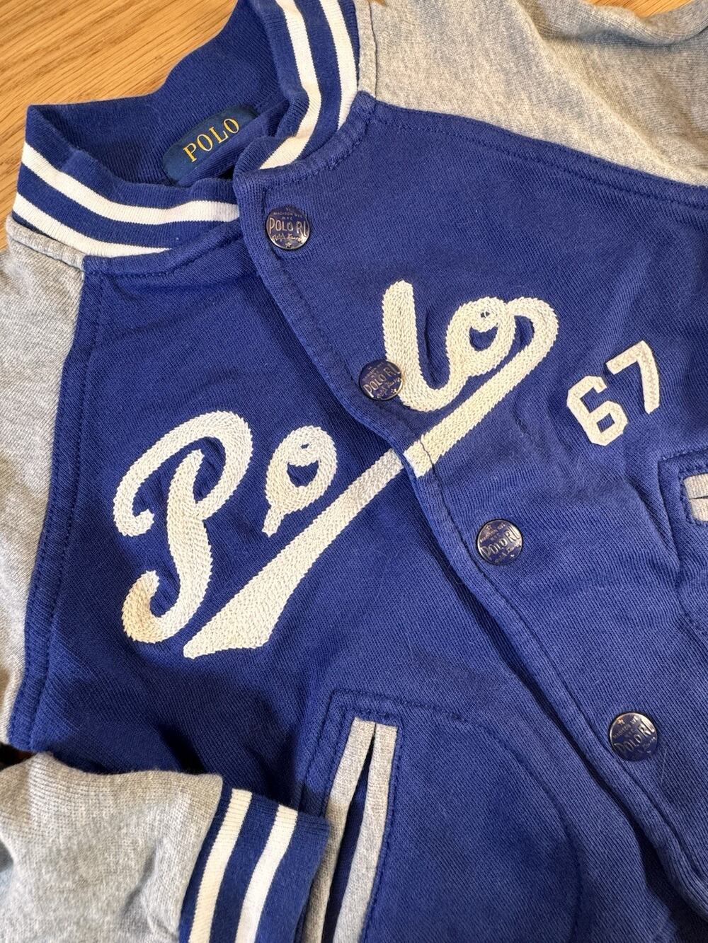 Polo Ralph Lauren Boys 2T Blue Gray Varsity Letterman Jacket Polo 67 Raglan Prep